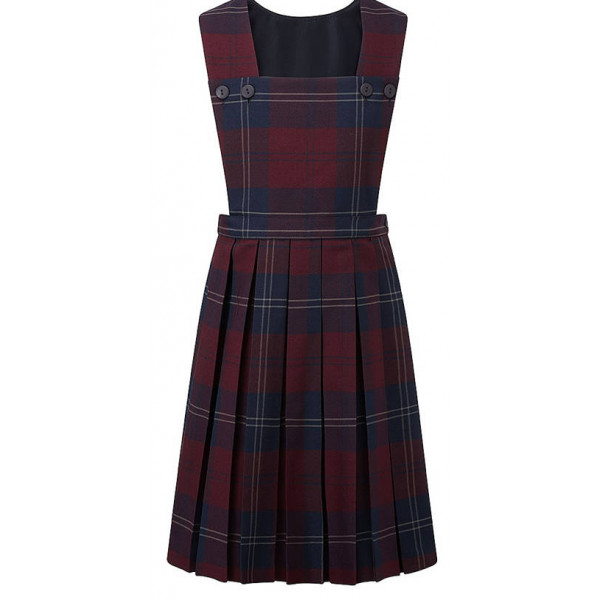 Girls Pinafore Tartan Maroon Navy